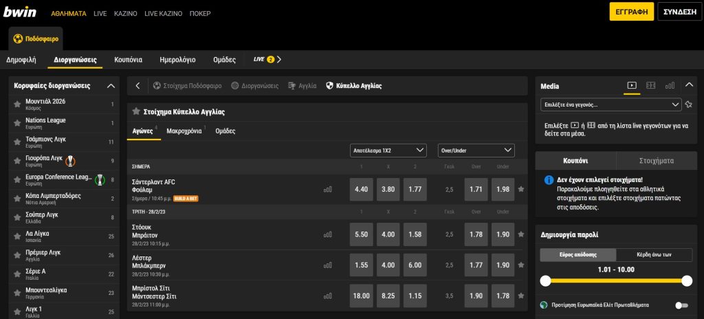 Αποδόσεις κυπέλλου Αγγλίας στην bwin